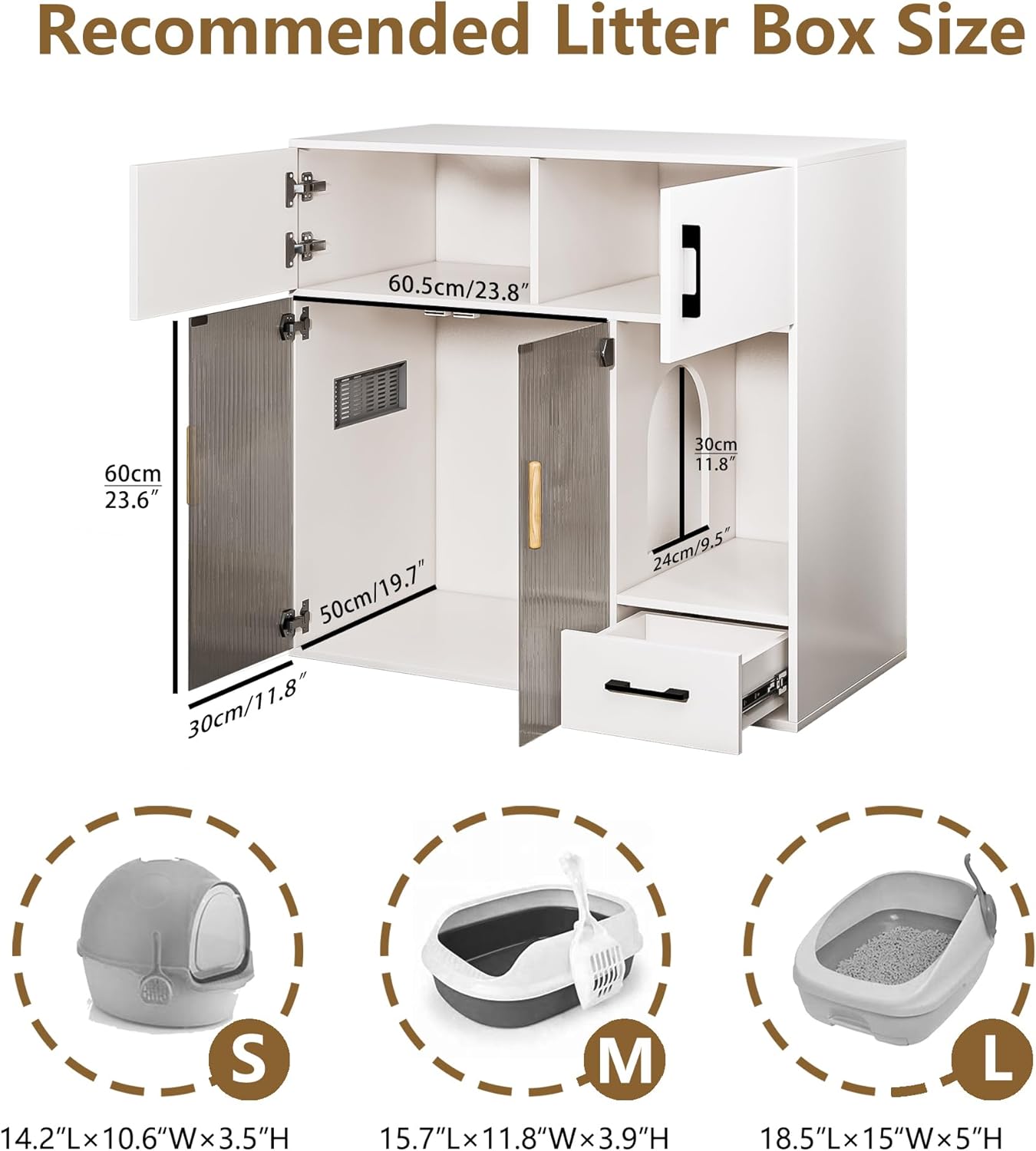 White Cat Litter Box Enclosure Furniture Cabinet with Storage Space, 37.4'' x 19.7'' x 35.4'' I28915