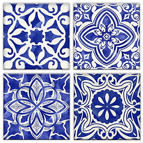 Blue Mosaic 4 Panels Canvas Paintings (12" x 12") T40980
