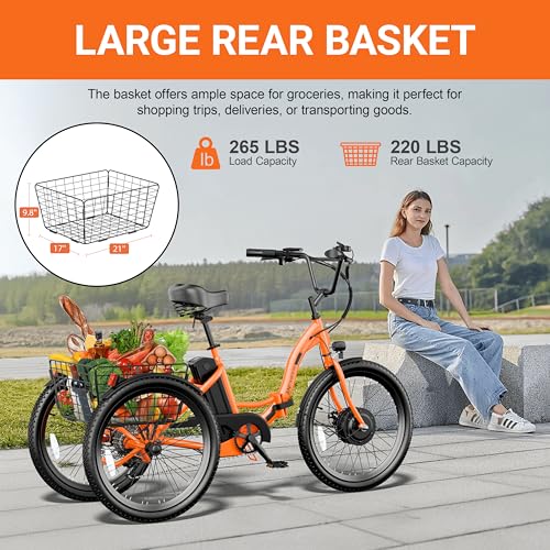 350W Electric Tricycle 24" Folding 3 Wheel Electric Bike with Rear Basket R27516