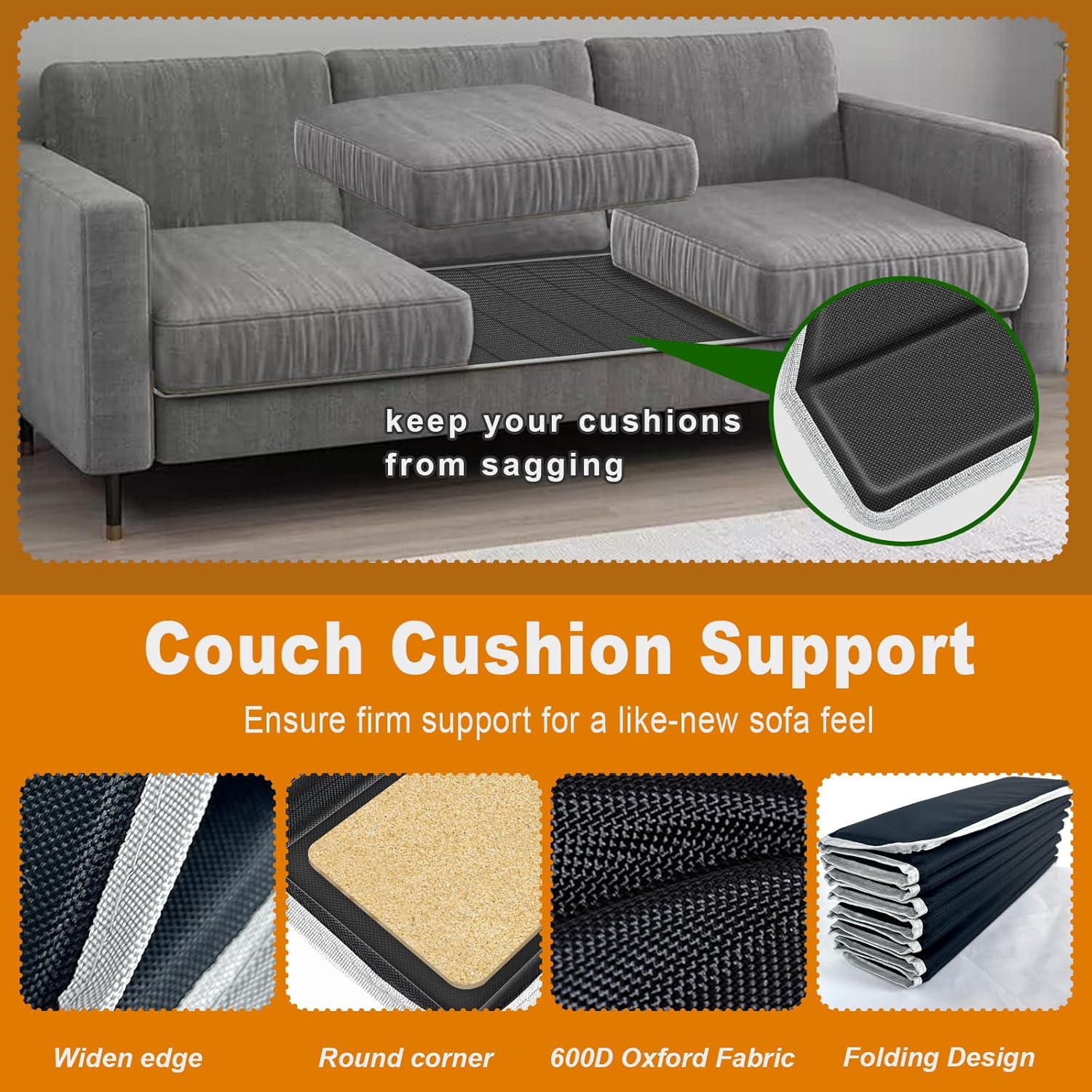 Black Heavy Duty Couch Cushion Support Board 17"x66" Sofa E49384
