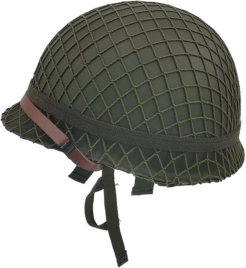 WW2 US Army M1 Helmet Metal Steel Shell Replica with Net Canvas Chin Strap Cat Eye Band B257120