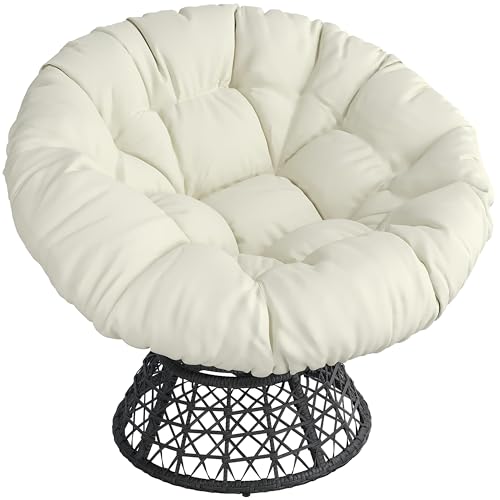 Black Swivel Wicker Papasan Chair with Cushion U675