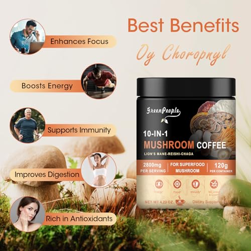 10 in 1 Mushroom Coffee with Lion’s Mane, Reishi, Turkey Tail, 4.23 Oz K228