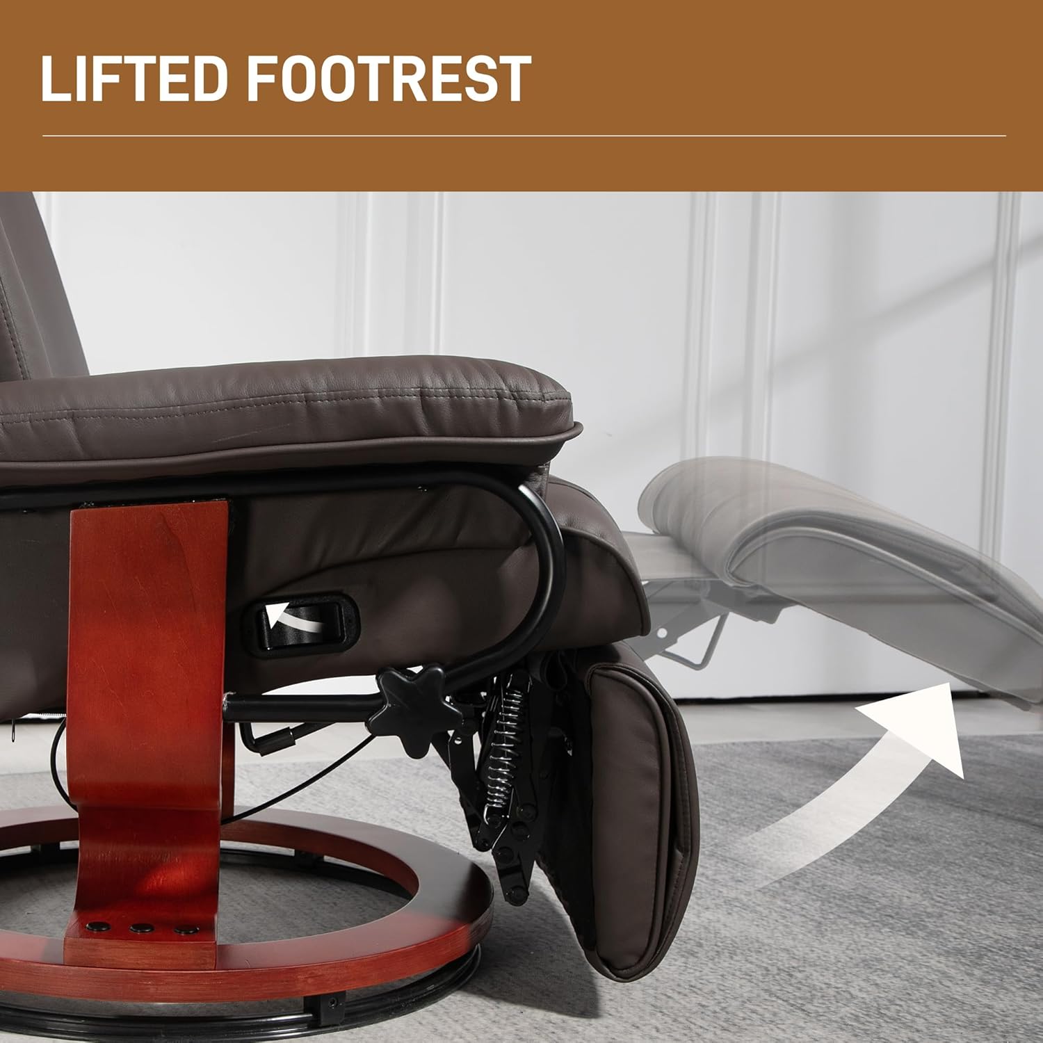 Brown PU Leather Manual Swivel Recliner Chair with Footrest H859058