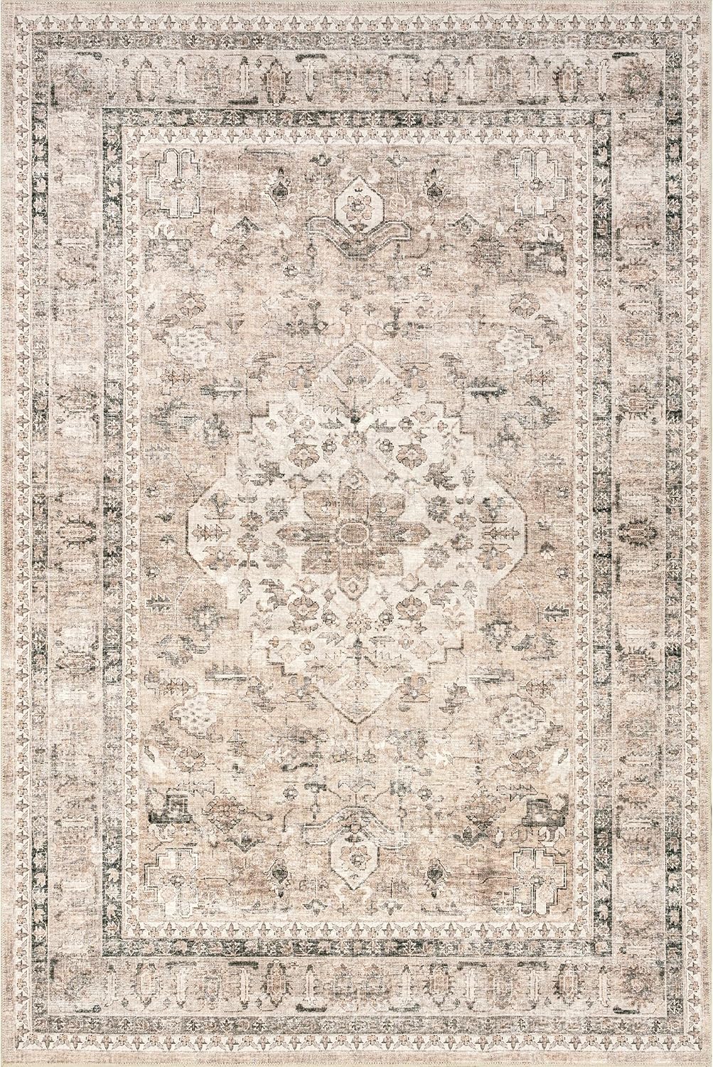 6x9 Spill Proof Machine Washable Area Rug, Stone/Ivory K319
