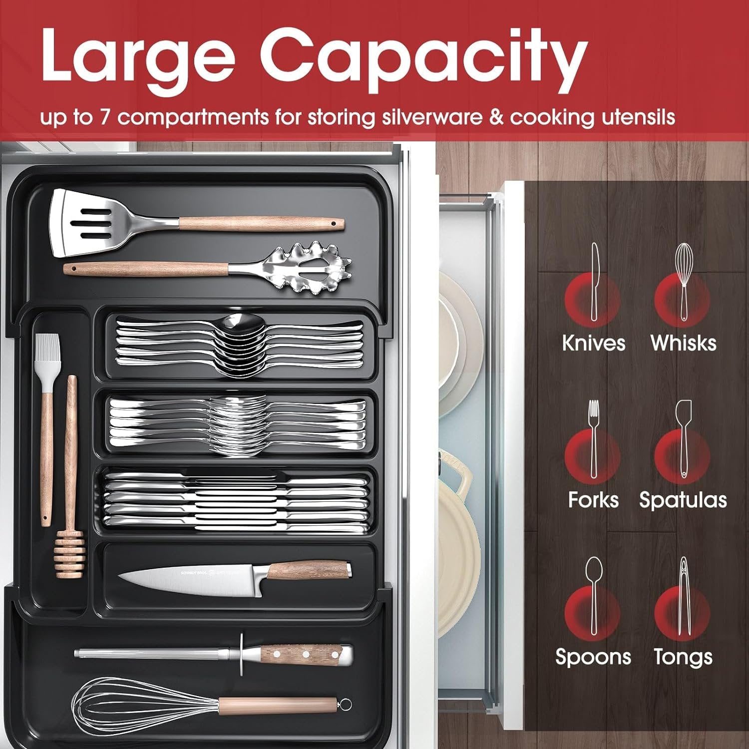 Black Medium Expandable Silverware Organizer C20365