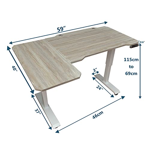 Rustic Brown 59 Inch L-Shaped Electric Sit-Stand Computer Desk with 3 Splice Boards U722