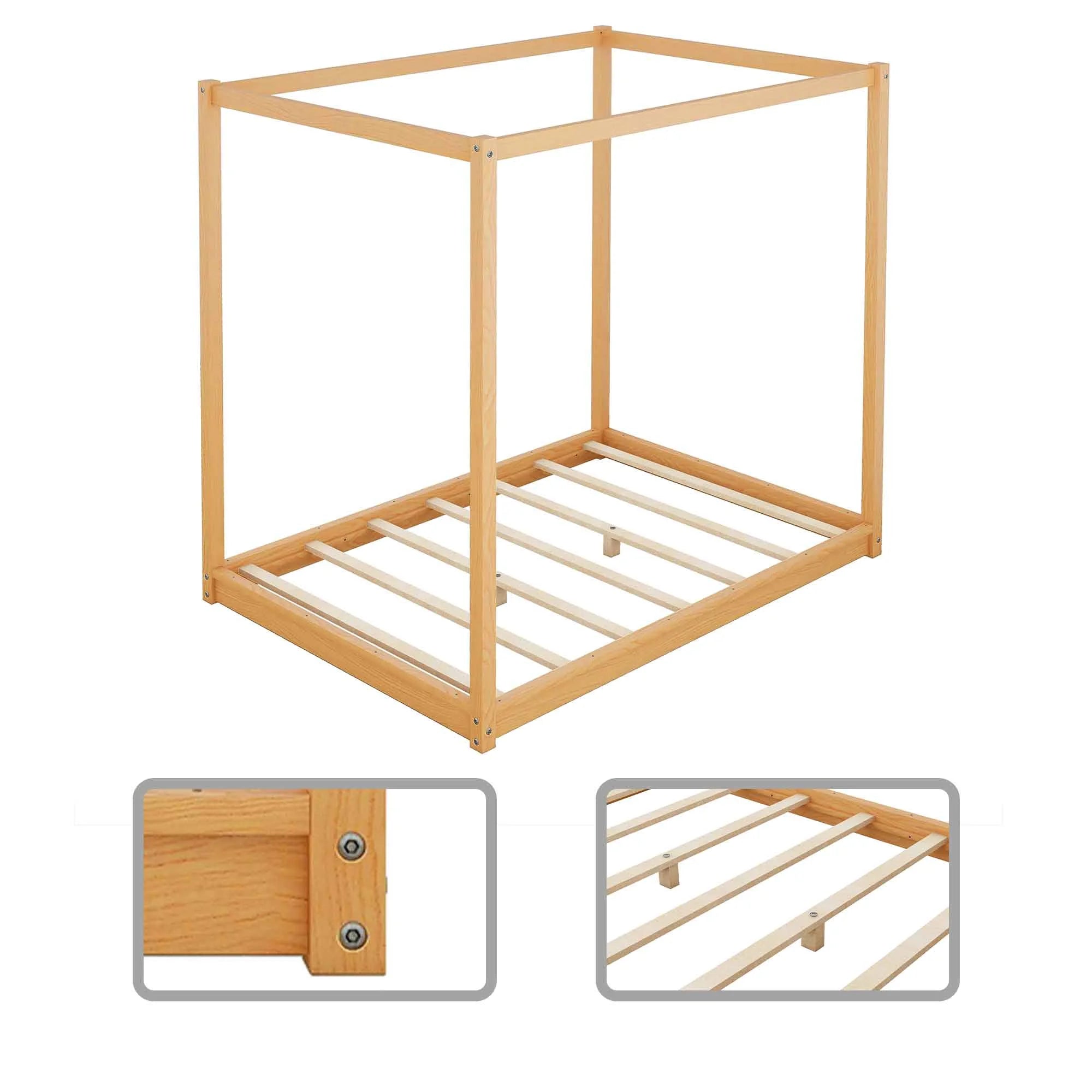 Full Size Wood Canopy Platform Bed A1275