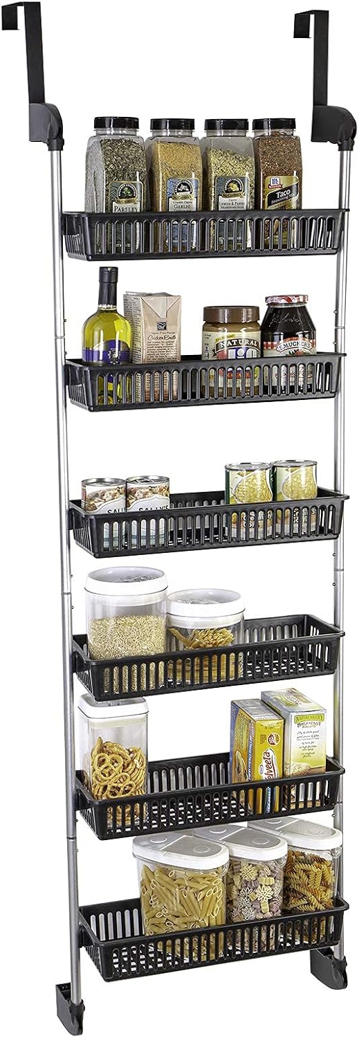 White 6 Baskets Over The Door Pantry Organizer Rack B13079