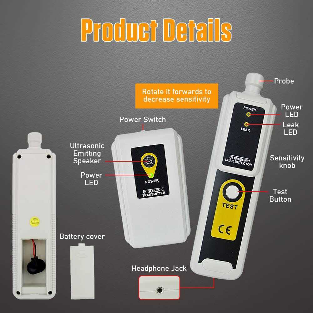 Ultrasonic Leak Detector with Earphone & Transmitter 40KHz±2KHz Air Leak Detection Tools with LED Indicator S933277
