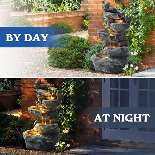 5-Tiers Cascading Rock Water Fountain with LED Lights G77108