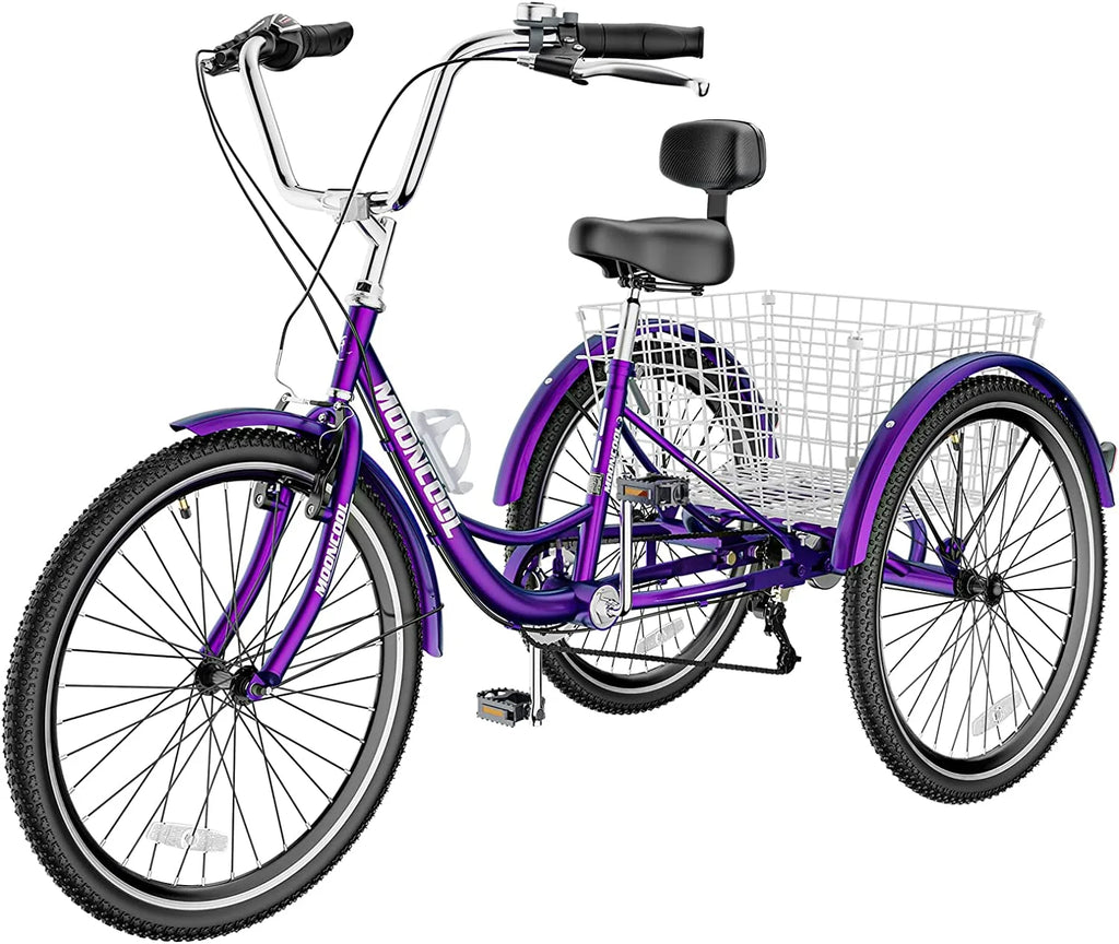 24" Adult Tricycle 3 Wheel 7 Speed Bike with Shopping Basket F9073