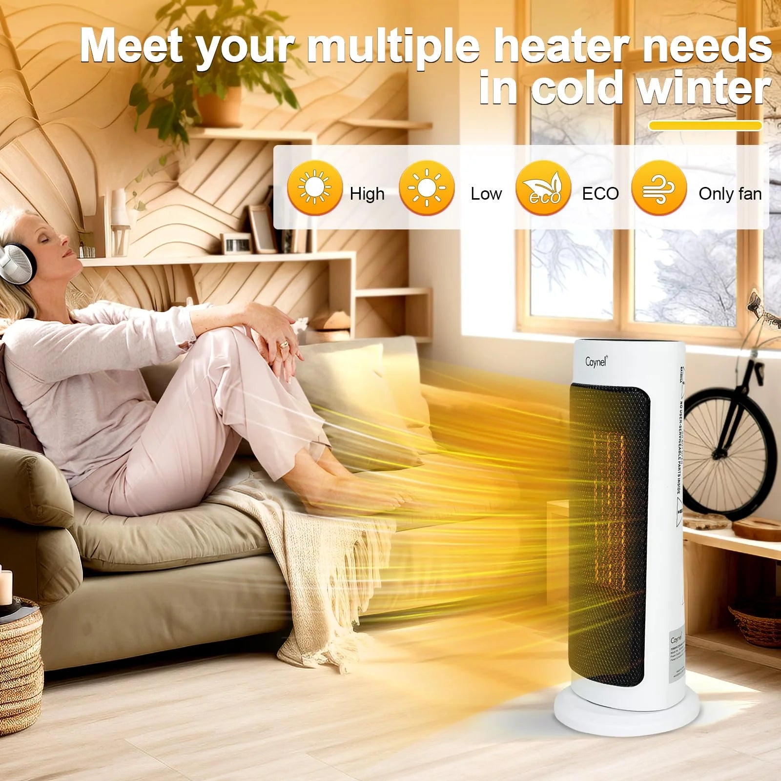 Oscillating Tower Ceramic Electric Space Heater with Thermostat Timer 1500W White Z366