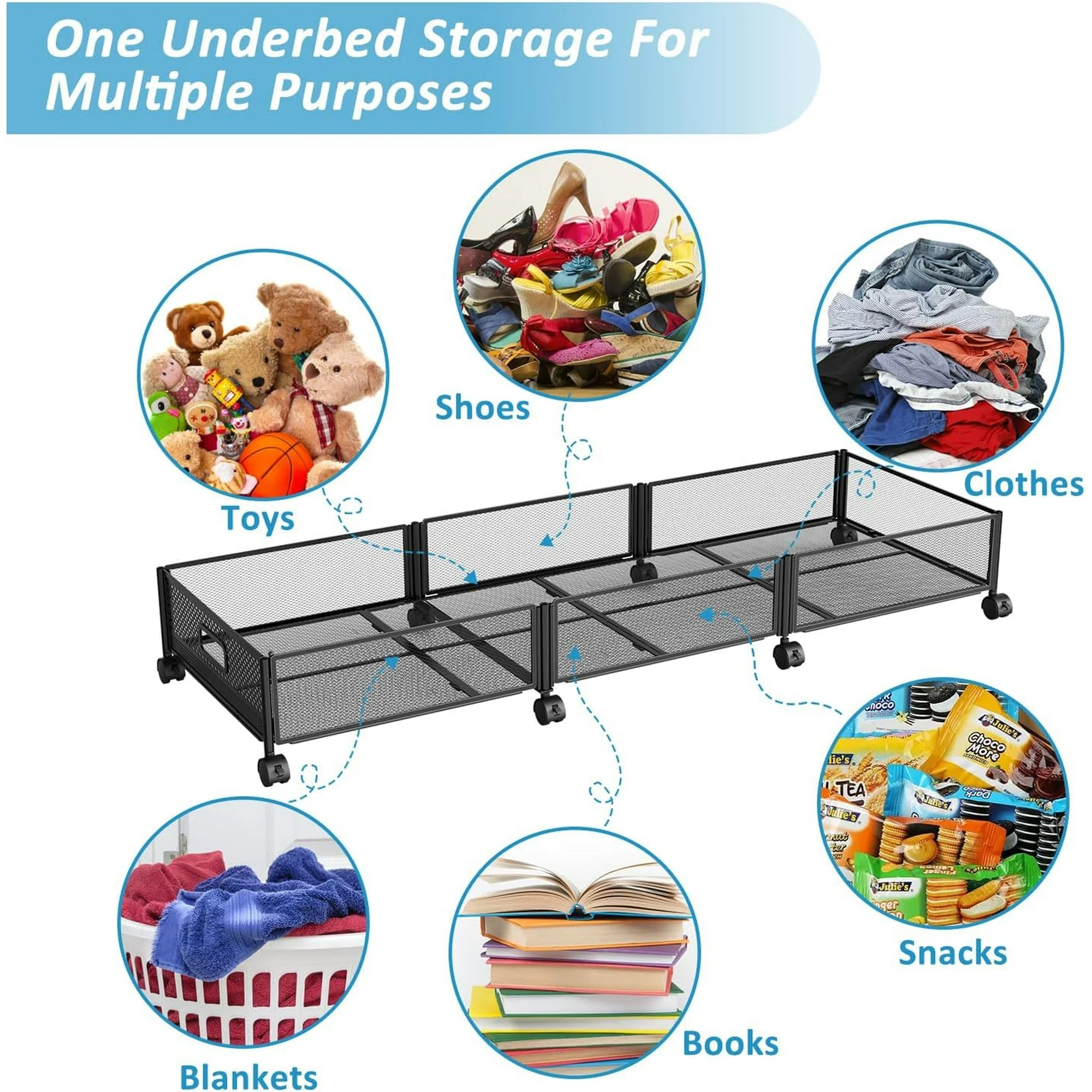 47.2'' Long Under Bed Storage on Wheels, 57.6L Large Capacity Foldable Drawers X817339
