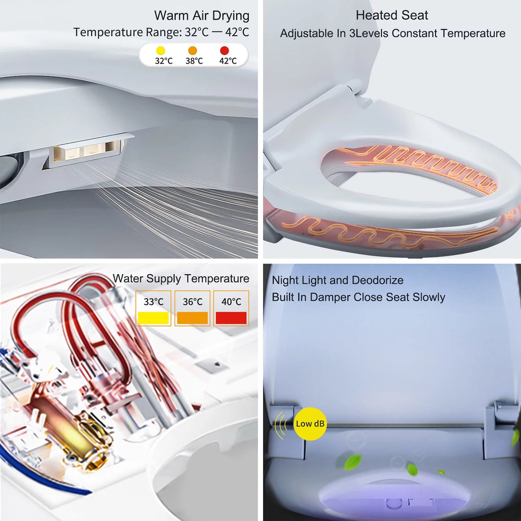 Elongated Smart Bidet Toilet Seat with Warm Air Dryer U513