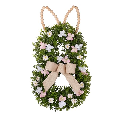 Bunny Shaped Easter Artificial Boxwood Wreath with Beaded Ears V113290
