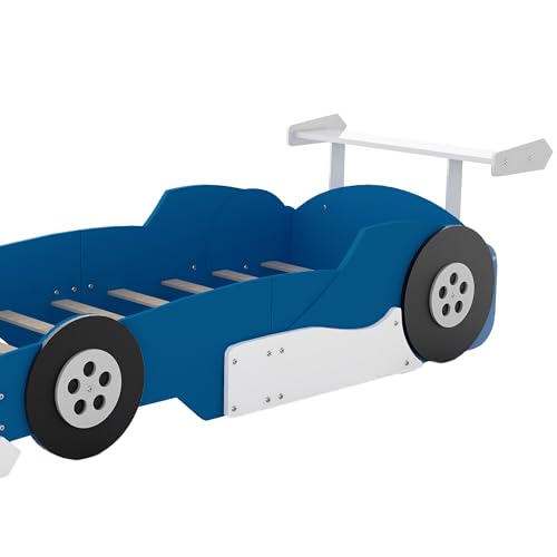Yellow Twin Size Car-Shaped Wooden Platform Bed with Wheels Y931239