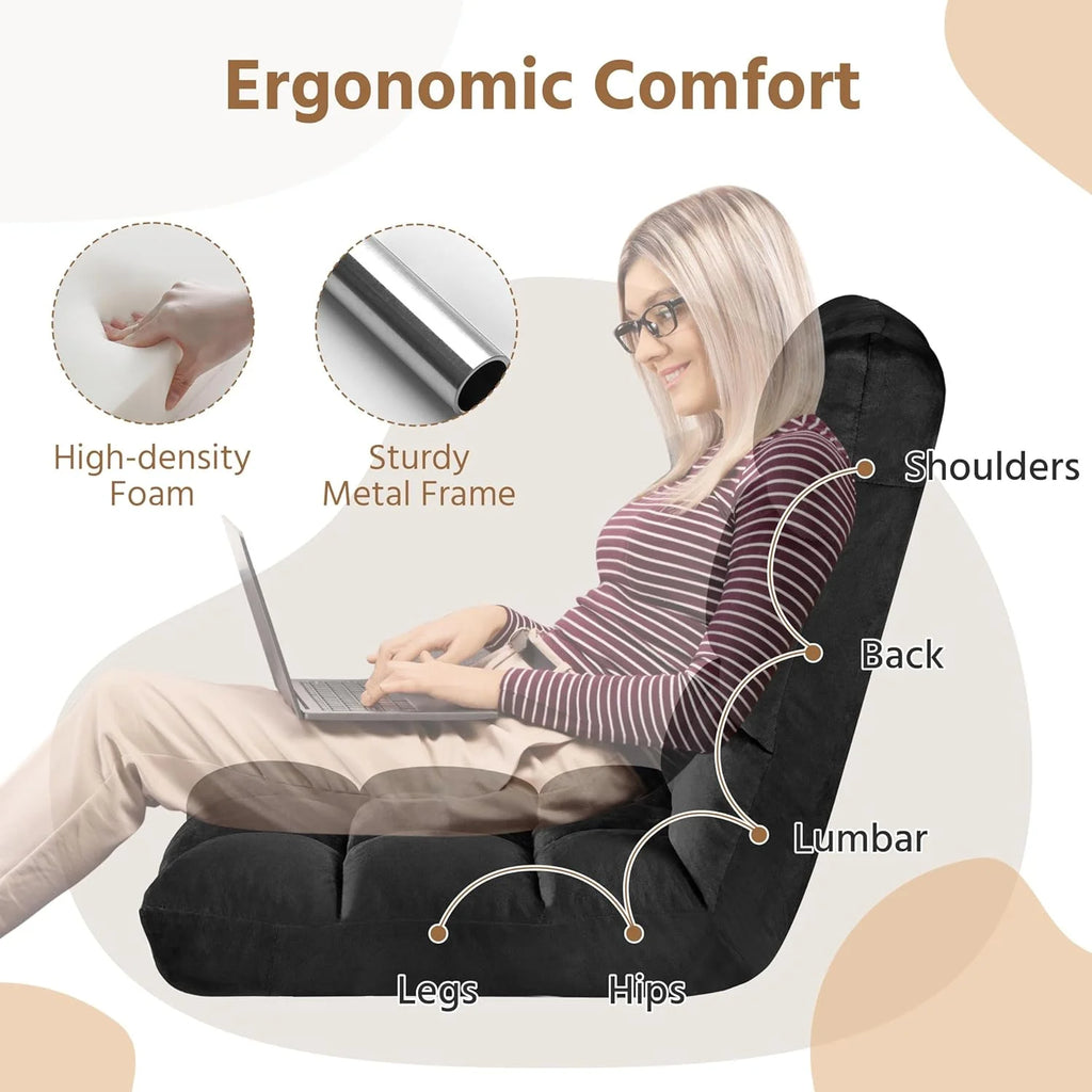 Black Floor Folding Chair with Back Support C51671