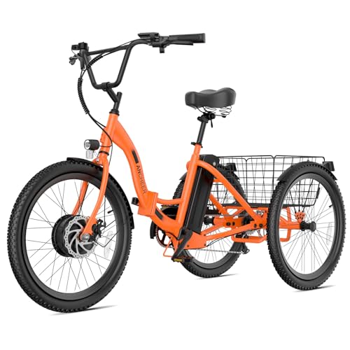 350W Electric Tricycle 24" Folding 3 Wheel Electric Bike with Rear Basket R27516