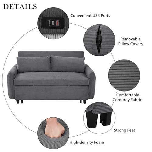 Light Blue 2 Seat Convertible Sofa Bed with USB Ports P7502