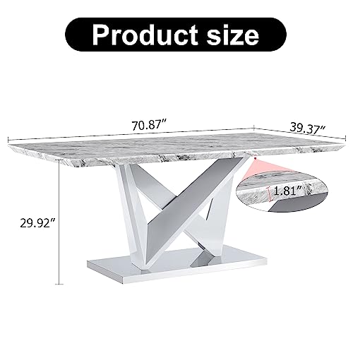 63" Faux Marble Dining Table Set with 6 PU Leather Upholstered Dining Chairs, 7 Piece T5388