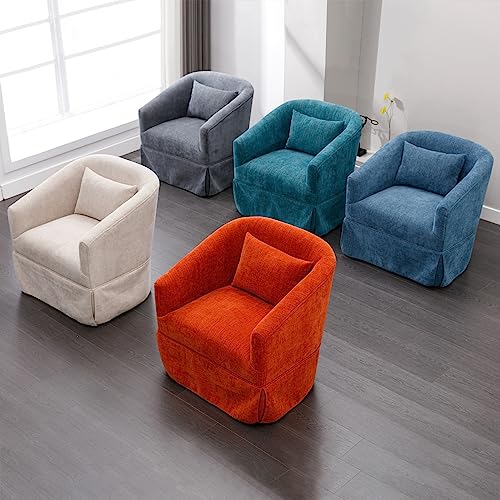 Swivel Accent Armchair Set of 2, Upholstered 360 Degree Swivel Barrel Chair with Skirt, Round Armchair with Metal Base and 1 Pillow J8981