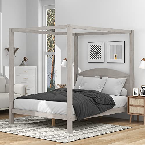 Grey Wash Full Size Canopy Platform Bed Frame N42343