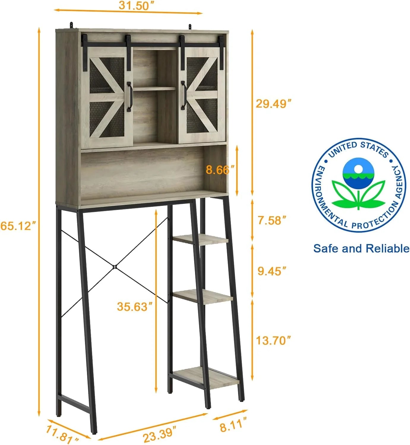 Over The Toilet Storage Cabinet with Sliding Barn Door H719