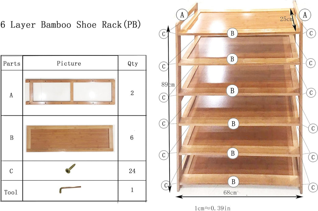 6 Tier Bamboo Shoe Rack Storage Shelf W203