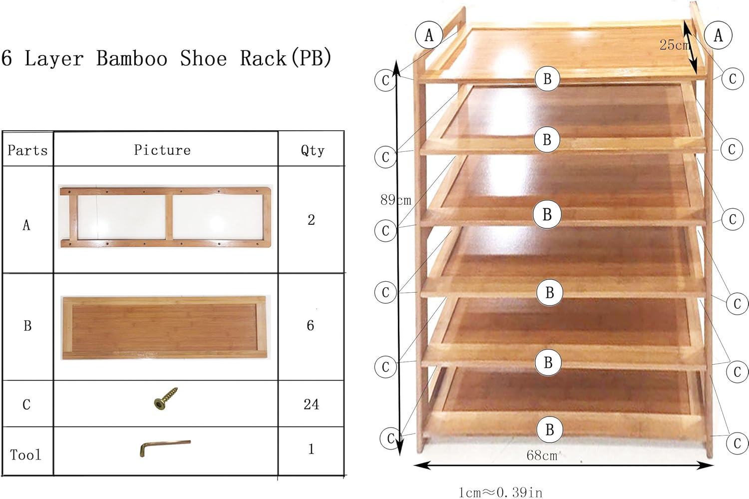 6 Tier Bamboo Shoe Rack Storage Shelf W203