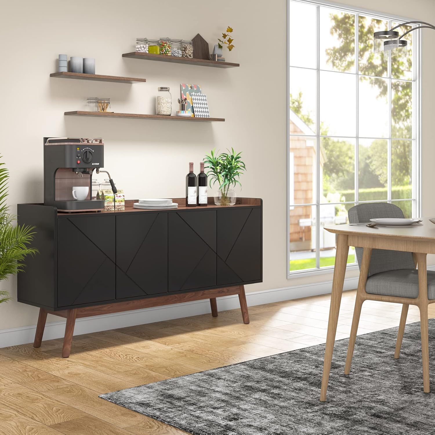 Black 55" Wood Sideboard Cabinet with Doors U7871