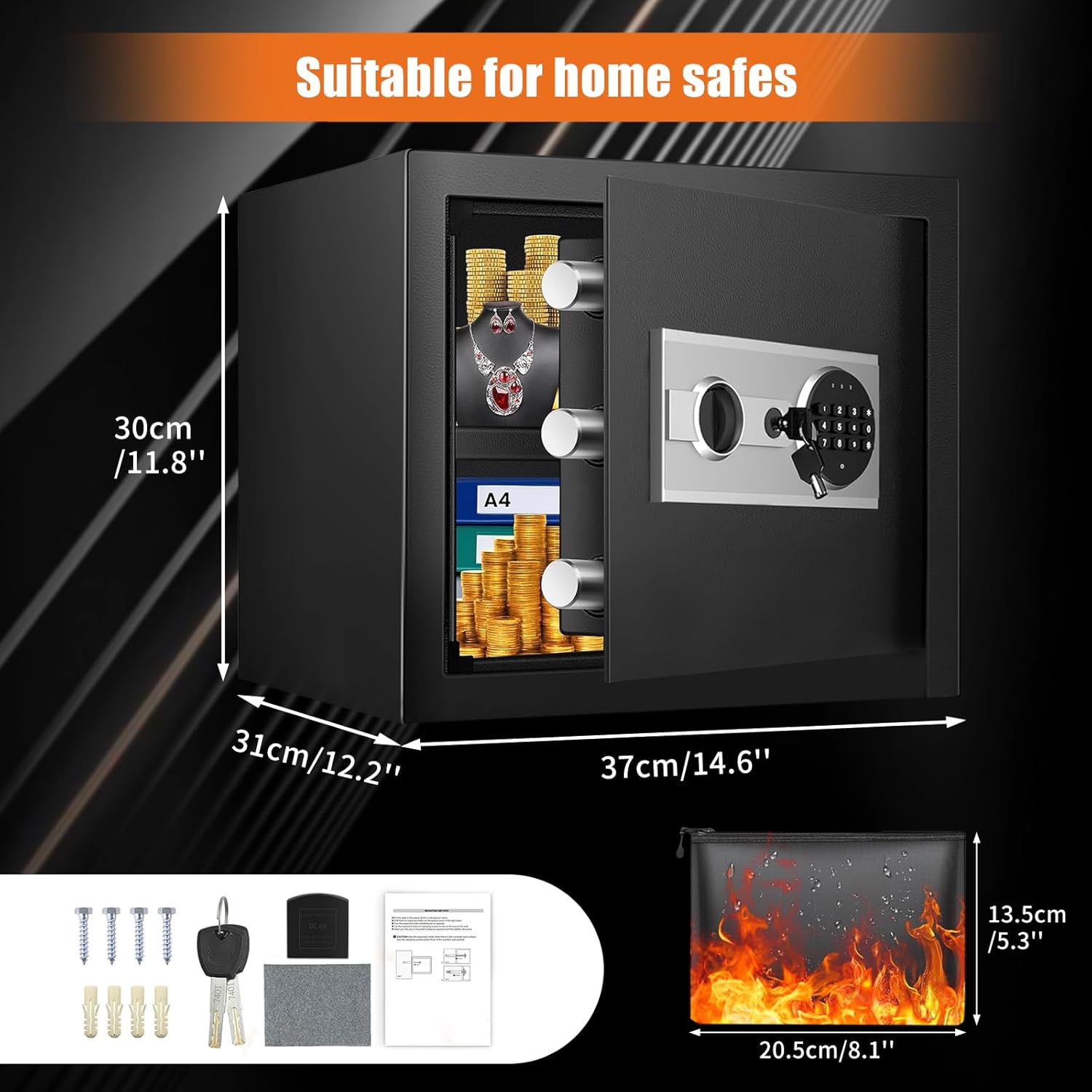 1.5 Cu ft Fireproof Waterproof Digital Home Safe Box with Detachable Shelf D538429