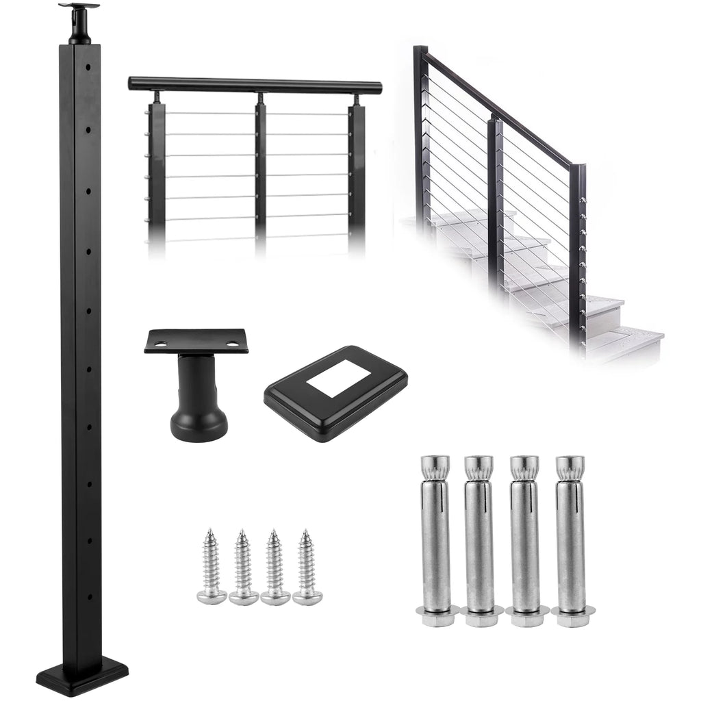 Black Stainless Steel Handrail Post 42 x 1.97 x 1.97" V369