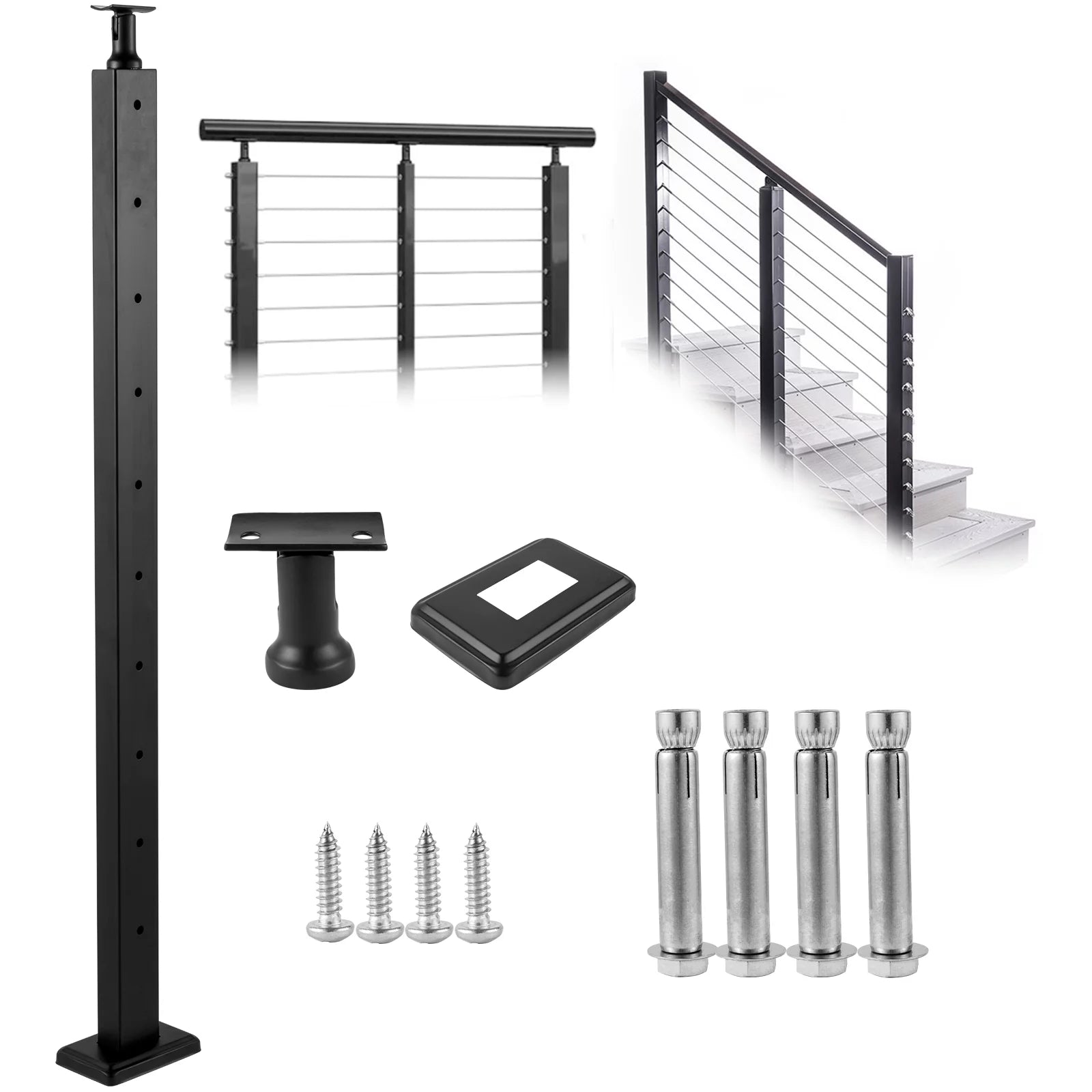 Black Stainless Steel Handrail Post 42 x 1.97 x 1.97" V369