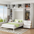 Full Size White Wooden Murphy Bed with Lockers and Wardrobes S320