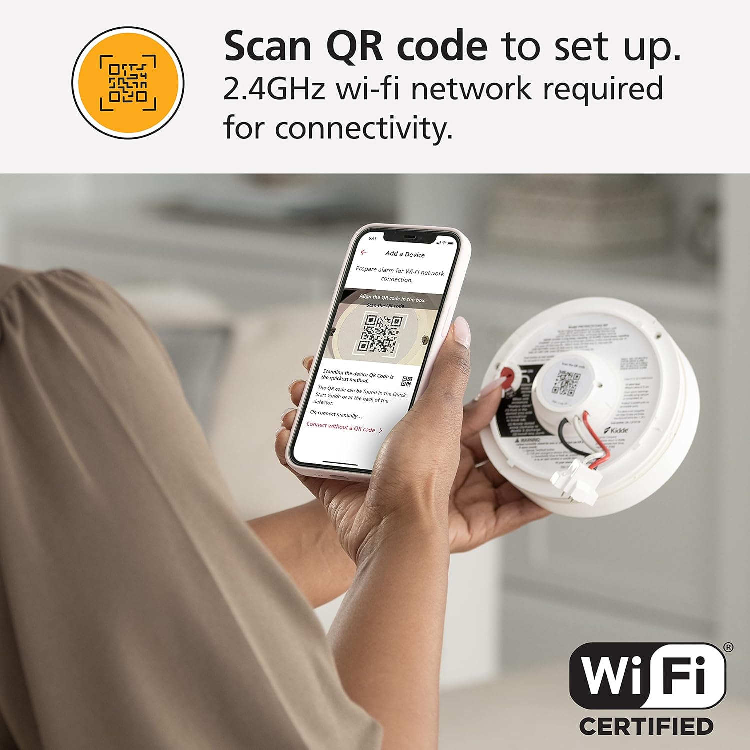 Smart Smoke Detector & Indoor Air Quality Monitor, WiFi, Hardwired with Battery Backup A392