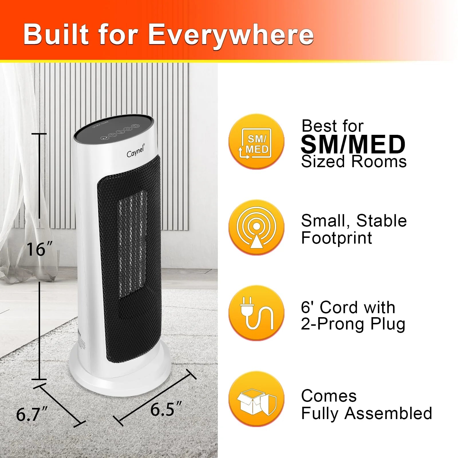 Oscillating Tower Ceramic Electric Space Heater with Thermostat Timer 1500W White Z366