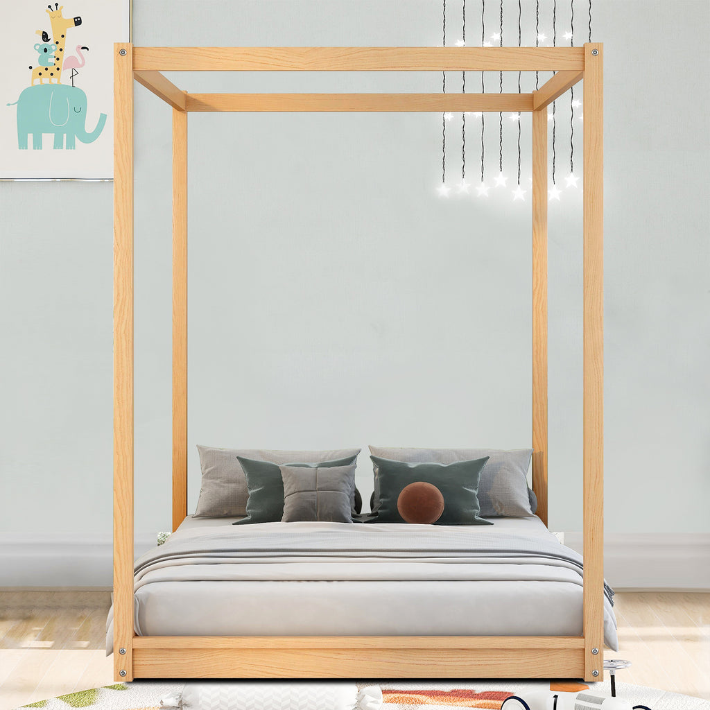 Full Size Wood Canopy Platform Bed A1275