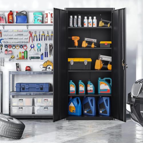 Black Metal Storage Cabinet with Locking Door and 4 Adjustable Shelves Z6360
