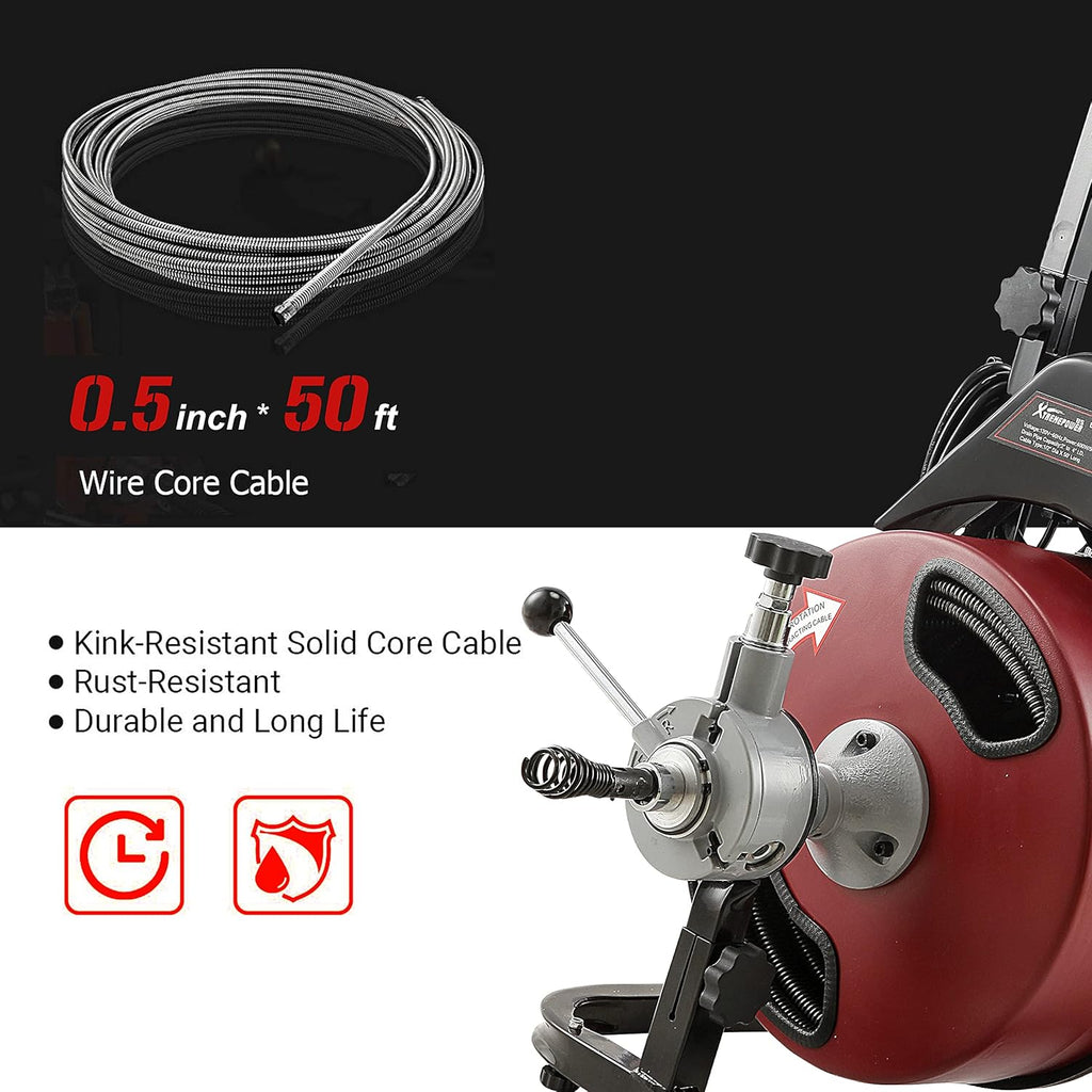 50-Feet Long 1/2 Cable Drain Auger Cleaner with Cutter Set & Foot Switch S379219