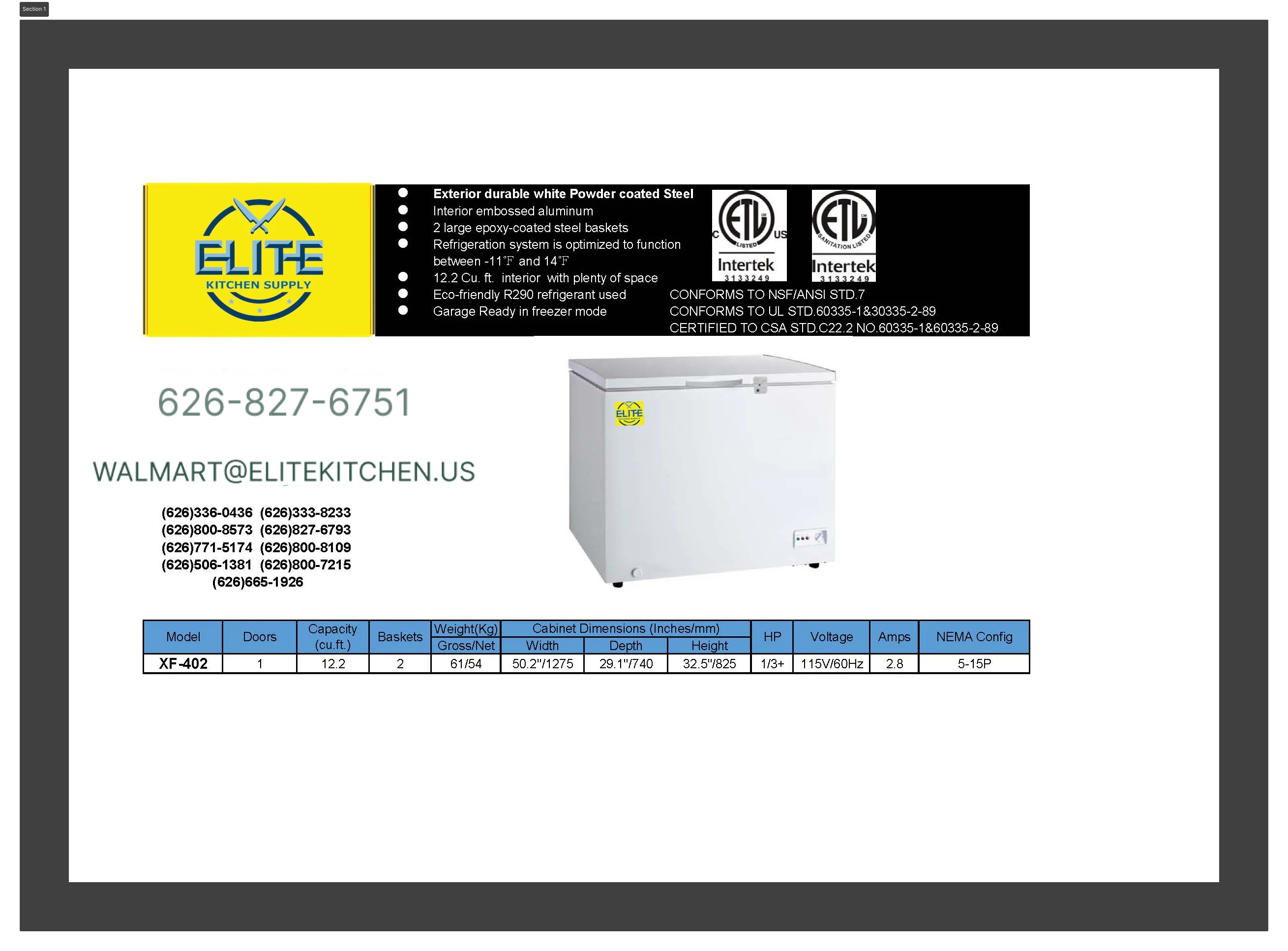 White 12.2 Cu.Ft. Commercial Chest Freezer with Top Open Door C764484