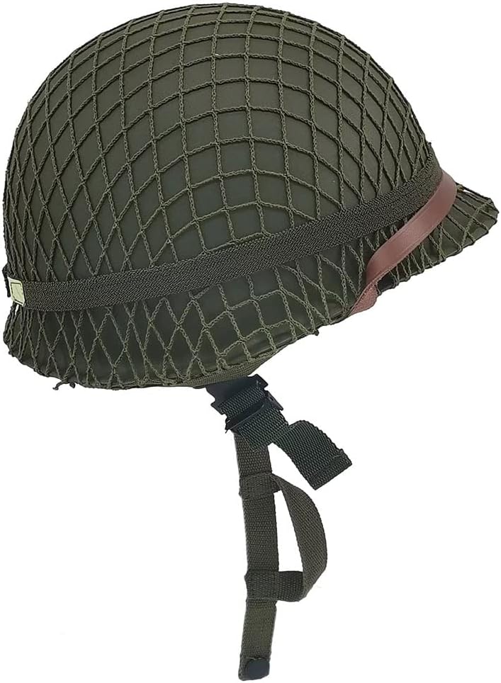 WW2 US Army M1 Helmet Metal Steel Shell Replica with Net Canvas Chin Strap Cat Eye Band B257120