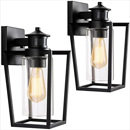 Set of 2 Black Gooseneck Outdoor Wall Lights with Dusk to Dawn Motion Sensor F1421