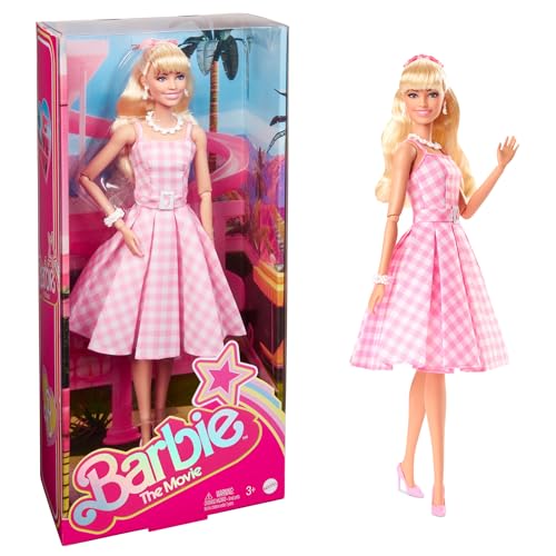Collectible Doll Wearing Pink and White Gingham Dress with Daisy Chain Necklace Y635