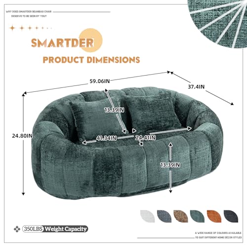 Oversized Chenille Emerald Bean Bag Sofa with Foam Filler and 2 Pillows X2165