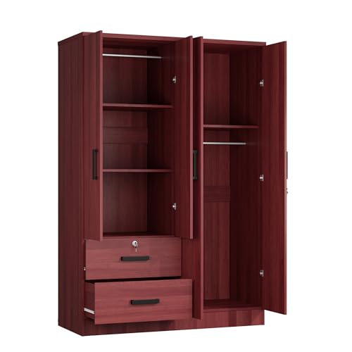 Modern Wood 4 Doors 2 Drawers Armoire (Mahogany) O447607