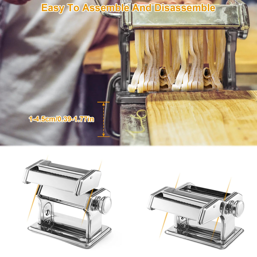Silver Pasta Maker with 6 Thickness Settings and Rollers Cutter J425