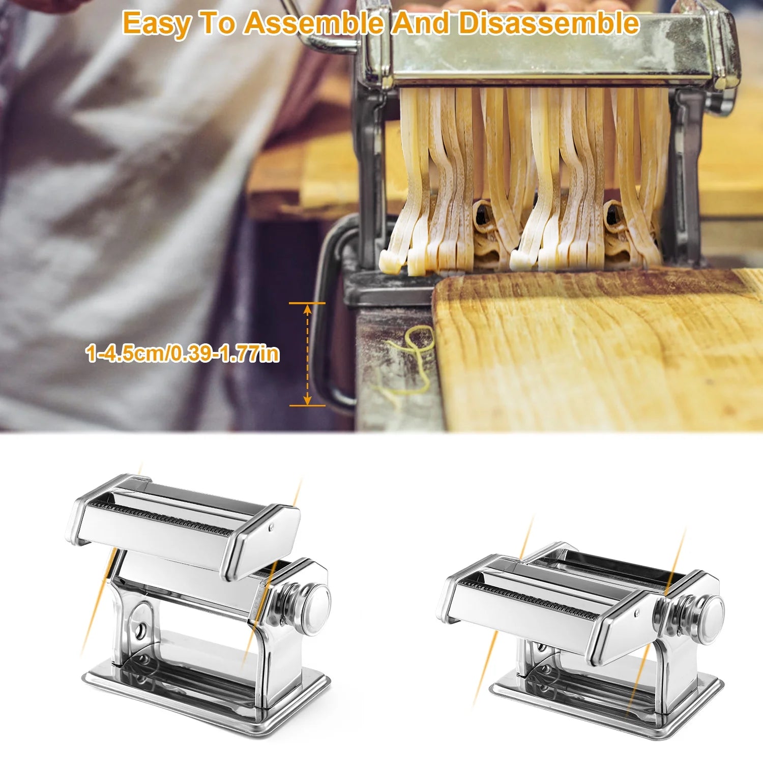 Silver Pasta Maker with 6 Thickness Settings and Rollers Cutter J425