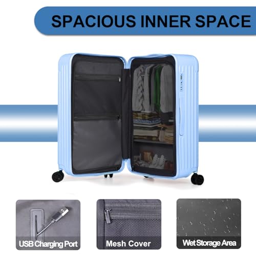 2 Piece Hardside Luggage Set with TSA Lock 20+28 Inch LightBlue V6971