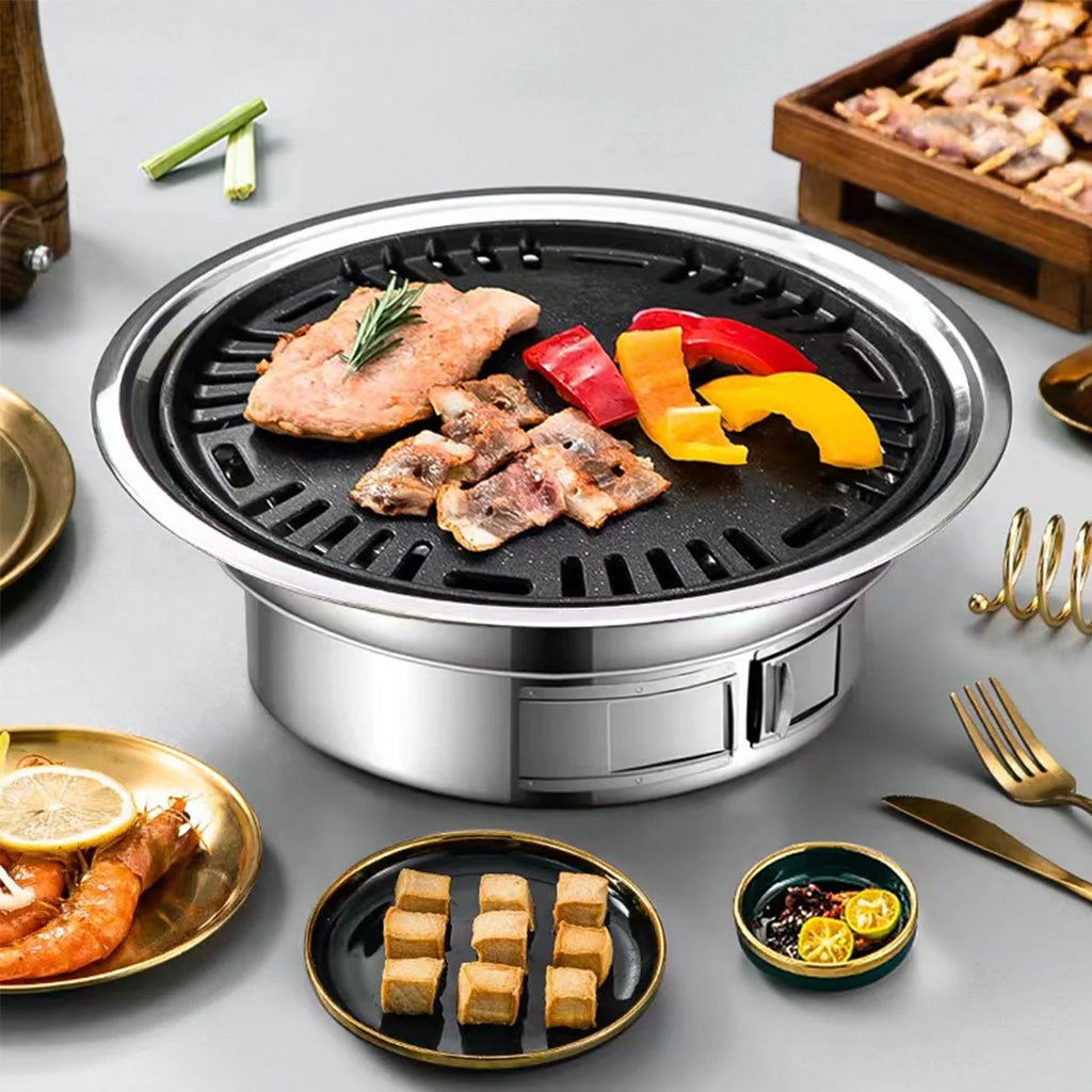 Charcoal Barbecue Grill, Non-Stick Korean BBQ Grill, Portable Stainless Steel Charcoal Stove V26376